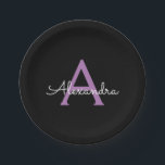 Prato De Papel Nome do Monograma Girly de Script Preto Roxo<br><div class="desc">Monograma Roxo e Preto Adicione suas Próprias Placas de Grupo de Script. Isto faz o doce e perfeito aniversário de 16 anos,  casamento,  chá de panela,  aniversário,  chá de fraldas ou festa de solteira presente para alguém que ama luxo de luxo e estilos quíticos.</div>