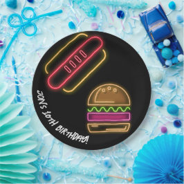 Prato De Papel Nome do Monograma Neon Fast Comida Vibrante