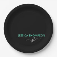 Nome do Monograma Simples de Script Preto Teal Mod