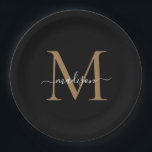 Prato De Papel Nome do Script Moderno do Monograma Dourado Preto<br><div class="desc">Simples Monograma Dourado Preto Moderno Monograma Nome do Script Feminino Moderno Folha de Papel</div>