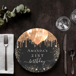 Prato De Papel nome dos balões festa de aniversário preto de ouro