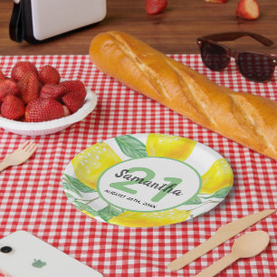 Prato De Papel Nome dos limões amarelos do aniversário de 21 anos