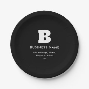 Prato De Papel Nome e Slogan Comercial Editável   Preto & Branco