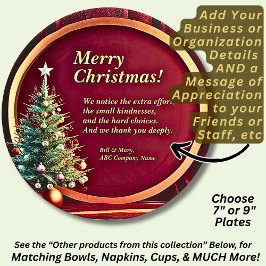 Prato De Papel Nome Empresa de Mensagem Vermelha Dourada + Árvore