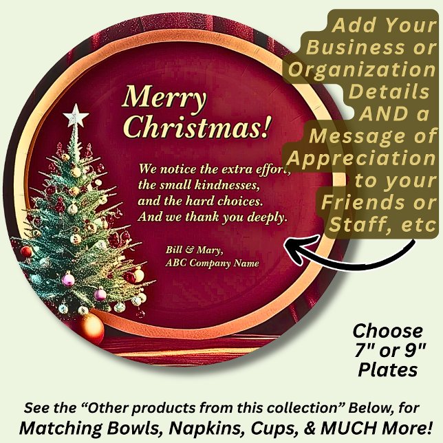 Prato De Papel Nome Empresa de Mensagem Vermelha Dourada + Árvore (Criador carregado)