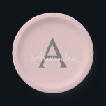 Prato De Papel Nome Moderno do Monograma de Script Girassol de Ci<br><div class="desc">Cor-de-rosa e monograma da Cinza Adicione suas próprias placas de partes de script. Isto faz o doce e perfeito aniversário de 16 anos,  casamento,  chá de panela,  aniversário,  chá de fraldas ou festa de solteira presente para alguém que ama luxo de luxo e estilos quíticos.</div>