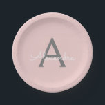 Prato De Papel Nome Moderno do Monograma de Script Girassol de Ci<br><div class="desc">Cor-de-rosa e monograma da Cinza Adicione suas próprias placas de partes de script. Isto faz o doce e perfeito aniversário de 16 anos,  casamento,  chá de panela,  aniversário,  chá de fraldas ou festa de solteira presente para alguém que ama luxo de luxo e estilos quíticos.</div>