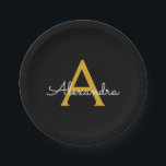 Prato De Papel Nome Moderno do Monograma de Script Menino Dourado<br><div class="desc">Monograma Dourado e Preto Adicione suas Próprias Placas de Grupo de Script. Isto faz o doce e perfeito aniversário de 16 anos,  casamento,  chá de panela,  aniversário,  chá de fraldas ou festa de solteira presente para alguém que ama luxo de luxo e estilos quíticos.</div>
