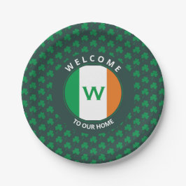 Prato De Papel Nome Moderno Monograma Irish Flag Shamrock