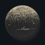 Prato De Papel Nome Monograma Brilhante Glitter Glam Feminino Dou<br><div class="desc">Pratos de festa com nome e inicial monograma dourado e preto com brilho glitter. Isso faz o presente perfeito para aniversário de 16 anos,  casamento,  chá de noiva,  aniversário de casamento,  chá de bebê ou despedida de solteira para alguém que ama luxo glamoroso e estilos chiques.</div>