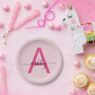 Prato De Papel Nome Monograma Feminino Moderno em Letra de Forma 