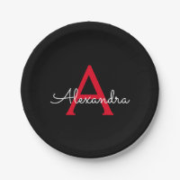 Nome Monograma Feminino Roscas Vermelho Preto