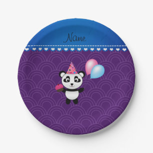 Prato De Papel Nome personalizado aniversários panda meio círculo