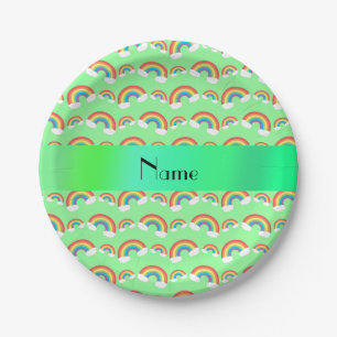 Prato De Papel Nome personalizado arco-íris verde pastel