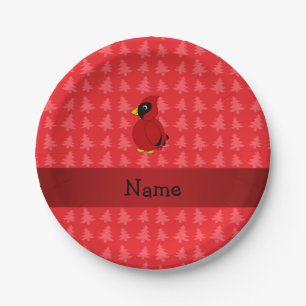 Prato De Papel Nome personalizado árvores de natal vermelho card