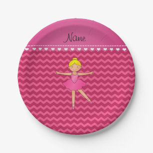 Prato De Papel Nome personalizado bailarina cor-de-rosa chevrons