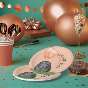 Prato De Papel Nome Personalizado Balões Laranja de Birthday Gui
