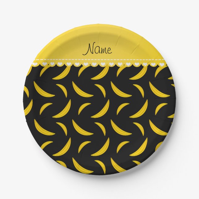 Prato De Papel Nome personalizado bananas negras (Frente)