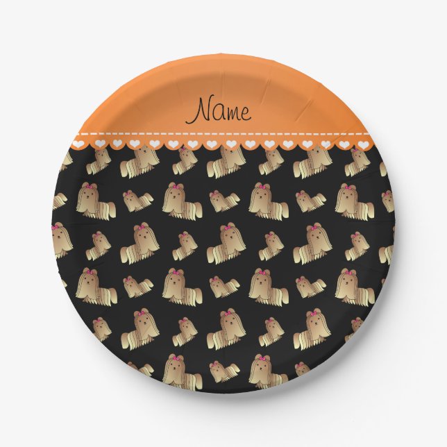 Prato De Papel Nome personalizado Black shih tzu dog (Frente)