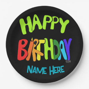 Prato De Papel Nome personalizado Bright e Parabéns