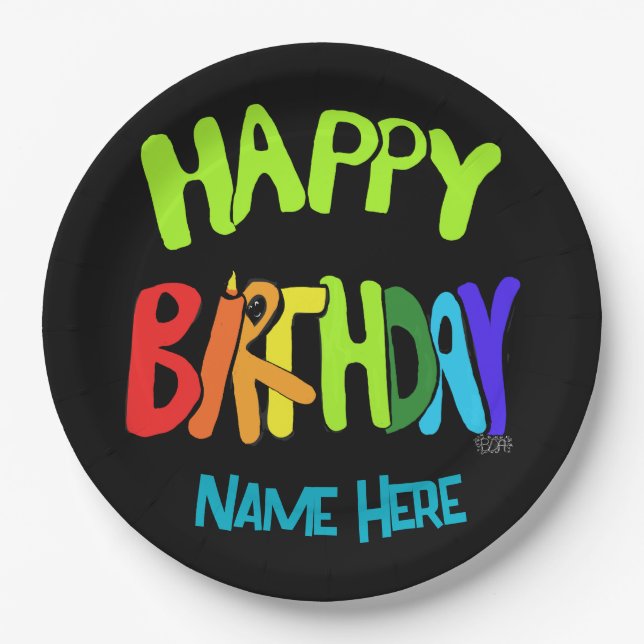 Prato De Papel Nome personalizado Bright e Parabéns (Frente)