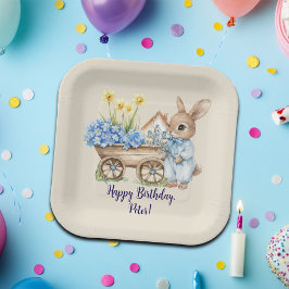 Prato De Papel Nome personalizado Bunny com Festa de aniversário 