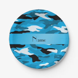 Prato De Papel Nome personalizado camuflagem azul-céu