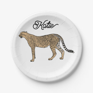 Prato De Papel Nome Personalizado Cheetah