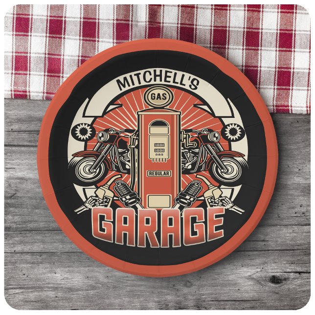 Prato De Papel Nome Personalizado Colagem de Bomba de Gás Retrosp (Criador carregado)