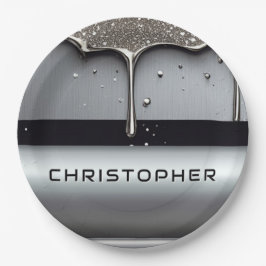 Prato De Papel Nome Personalizado Com Metal Líquido Gotejando