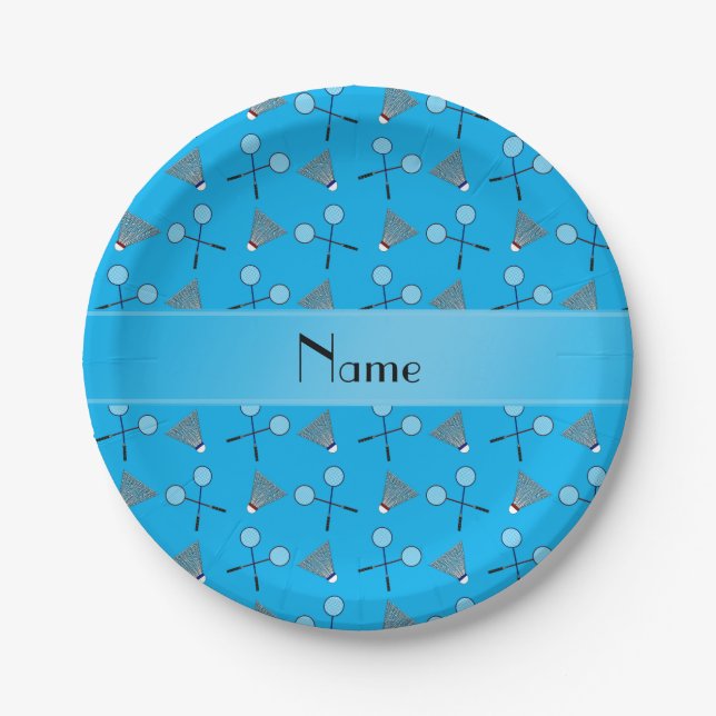 Prato De Papel Nome personalizado cravo azul celeste (Frente)