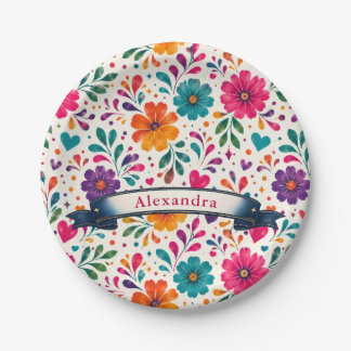 Prato De Papel Nome Personalizado Cumpleaños Floral Espanhol