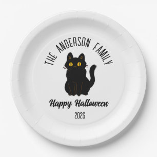 Prato De Papel Nome Personalizado de Gato Preto Assustador do Hal