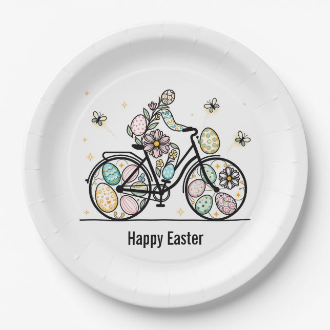 Prato De Papel Nome Personalizado Design de Bicicleta de Páscoa (Frente)