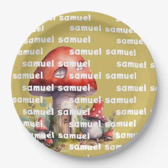 Prato De Papel Nome personalizado do Mushroom House (Frente)