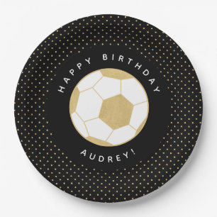 Prato De Papel Nome Personalizado do Partido do Futebol Dourado