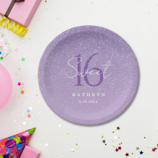 Prato De Papel Nome Personalizado do Purple Sweet 16