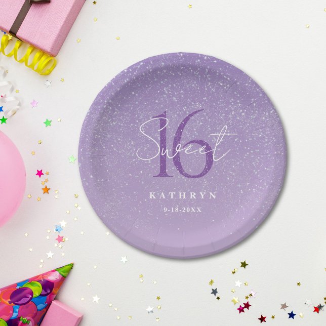 Prato De Papel Nome Personalizado do Purple Sweet 16 (Criador carregado)