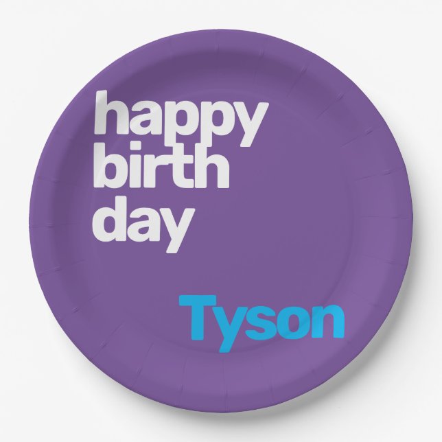 Prato De Papel nome personalizado feliz aniversário mínimo modern (Frente)