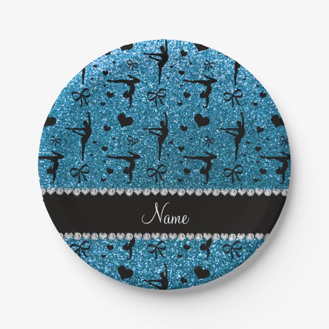 Prato De Papel Nome personalizado ginástica azul-céu (Frente)
