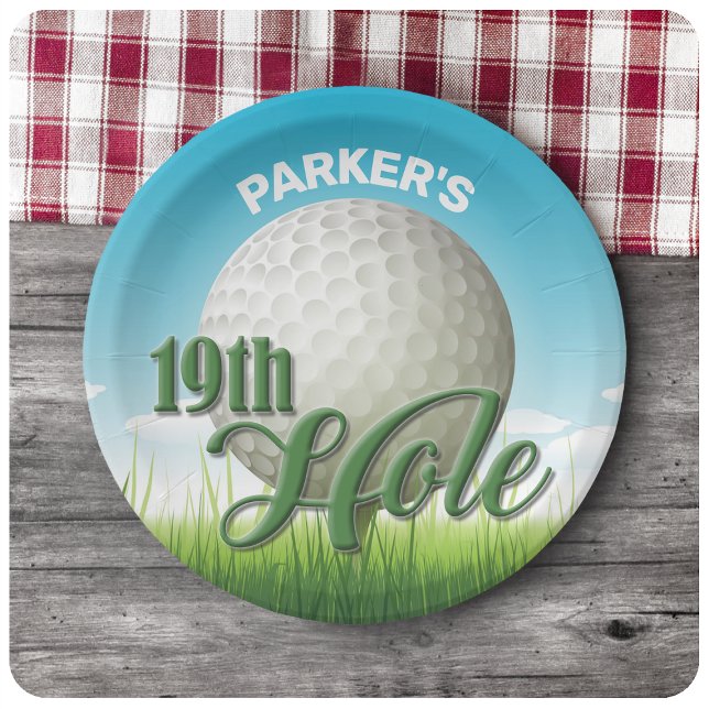 Prato De Papel NOME Personalizado Golfer Pro Ball 19th Hole (Criador carregado)