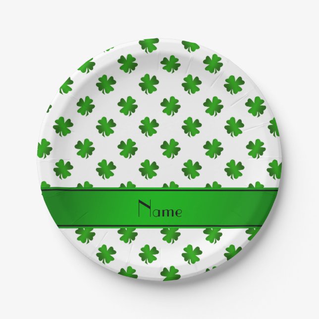 Prato De Papel Nome personalizado: "green shamrocks" - faixa verd (Frente)