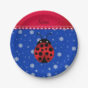 Prato De Papel Nome personalizado ladybug flocos de neve azuis fa