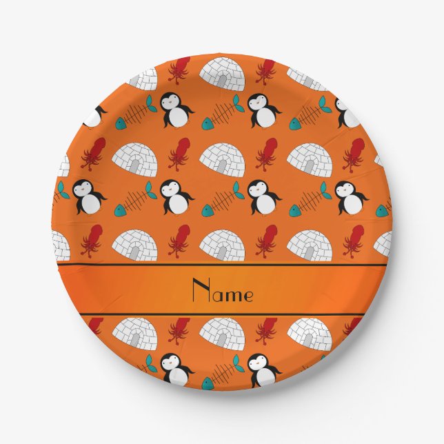 Prato De Papel Nome personalizado lula de peixe-ogro de pinguins  (Frente)