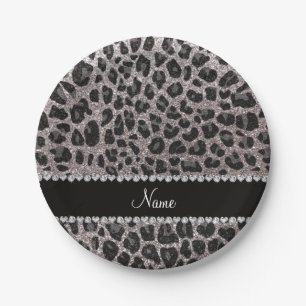 Prato De Papel Nome personalizado manchas-leopardo reluzentes