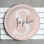Prato De Papel Nome Personalizado Moderno Monograma Pastel Rosa<br><div class="desc">Nome Personalizado Moderno Monograma Pastel Rosa</div>