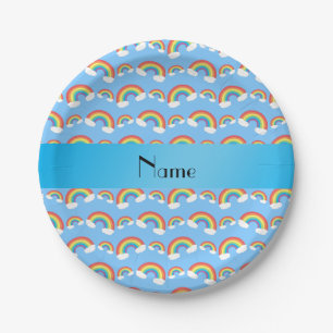 Prato De Papel Nome personalizado padrão de arco-íris azul past