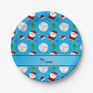 Prato De Papel Nome personalizado padrão de natal de vôlei azul