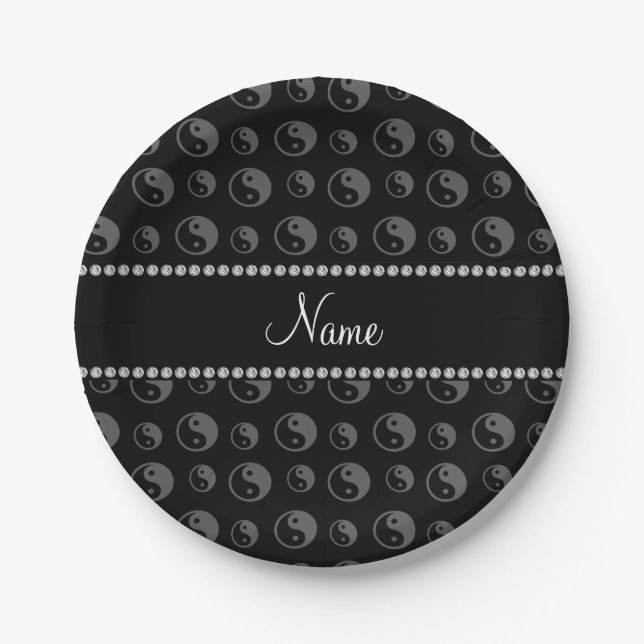 Prato De Papel Nome personalizado padrão yang preto (Frente)