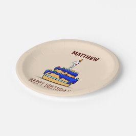Prato De Papel Nome Personalizado, primeiro aniversario, Bolo Azu